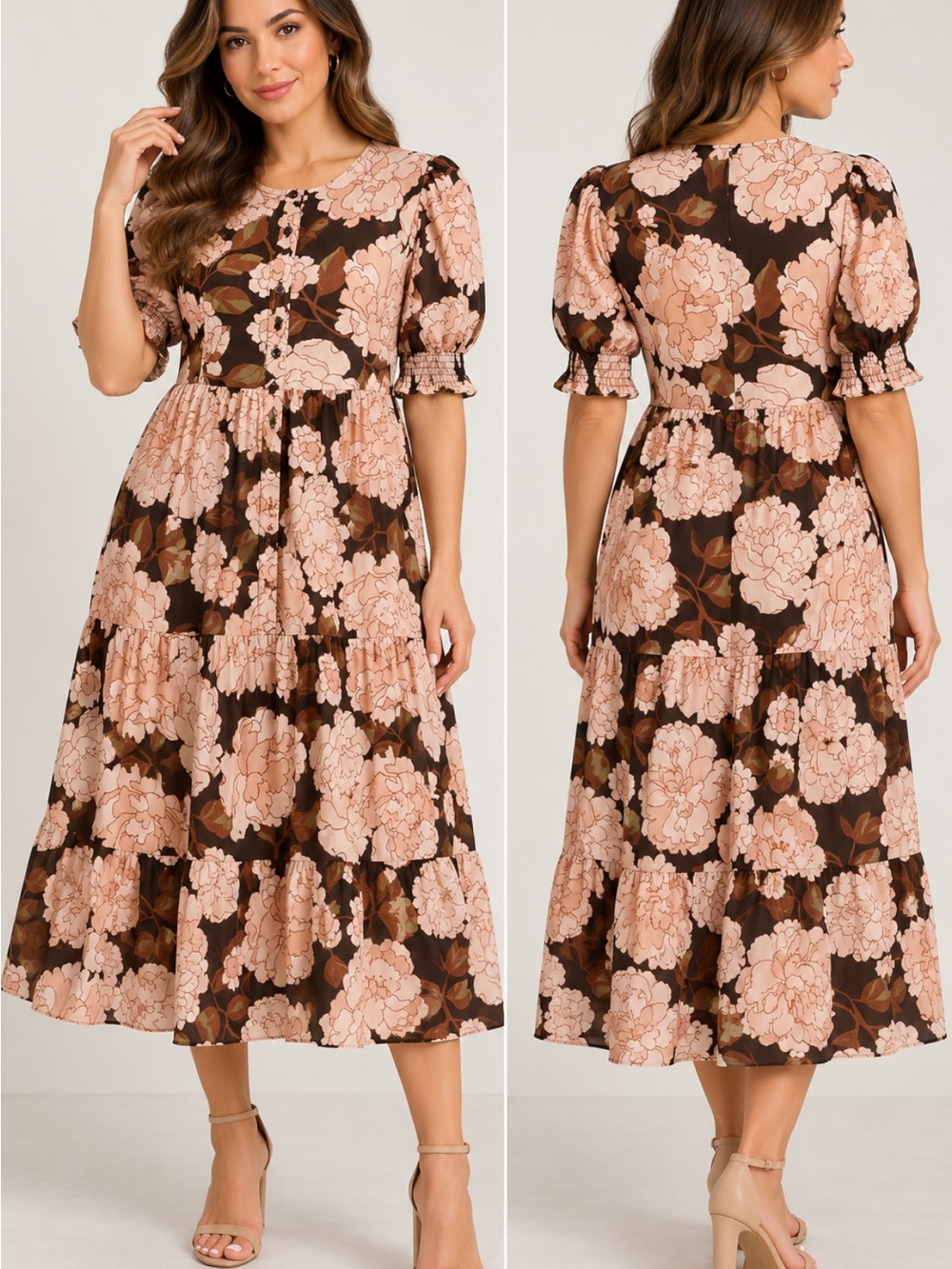 Who What Wear Women’s Dress Size L 100% Cotton Floral Print Button Front Tiered